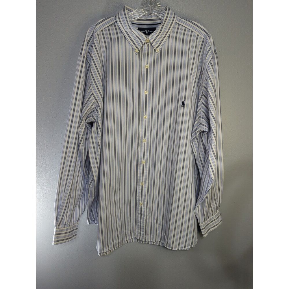 Ralph Lauren Shirt Men 2XBig Blue White Striped Casual Button Down Lg Sleeve 632